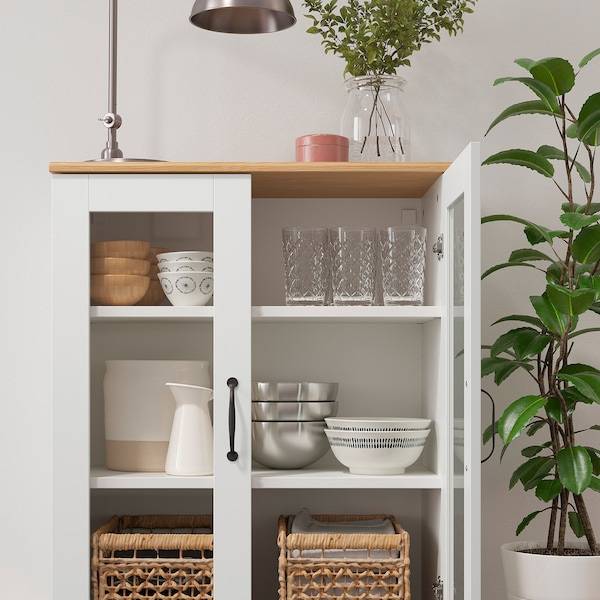 SKRUVBY Schrank mit Vitrinentüren, weiß, Sonderangebot