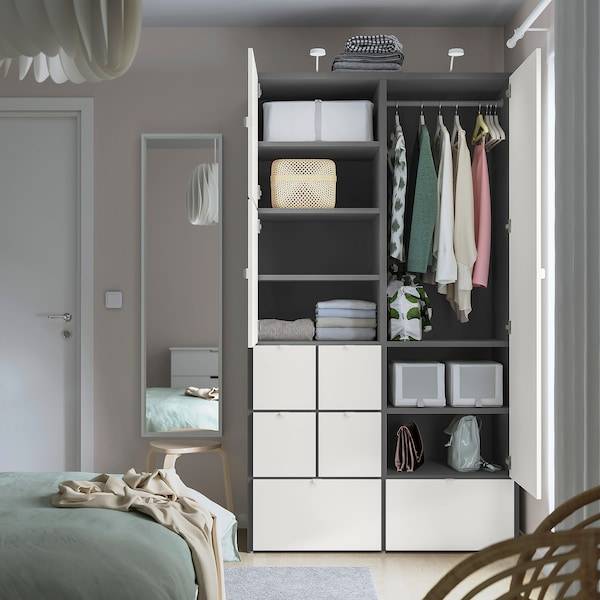 VISTHUS Kleiderschrank, grau/weiß, Saisonschlussverkauf