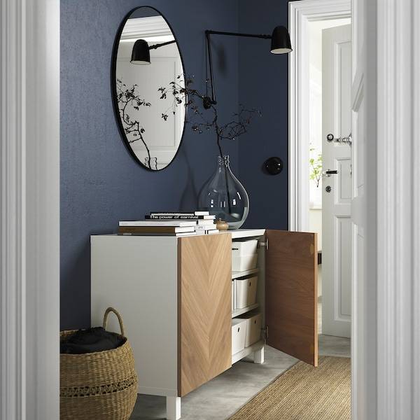 BESTÅ Aufbewahrung mit Türen, weiß/Hedeviken/Stubbarp Eichenfurnier, Wochenangebot