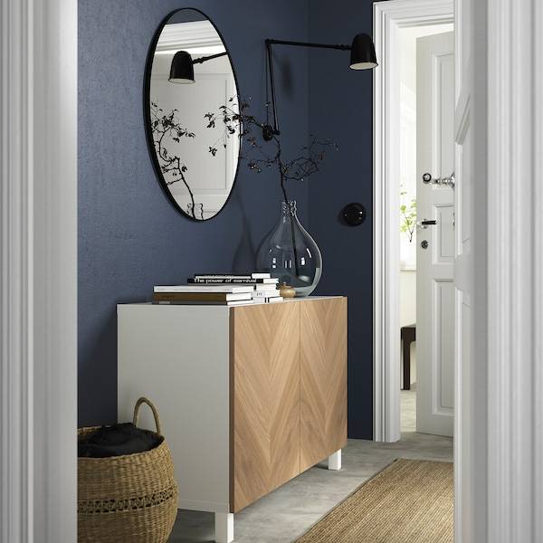 BESTÅ Aufbewahrung mit Türen, weiß/Hedeviken/Stubbarp Eichenfurnier, Wochenangebot