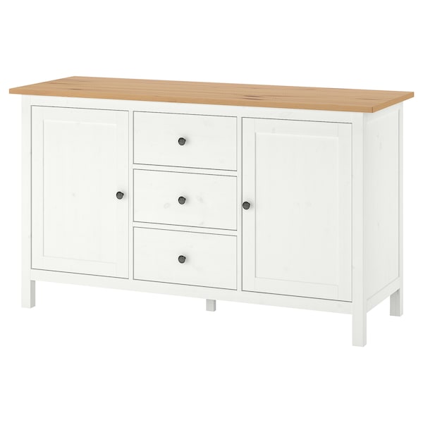 HEMNES Sideboard, weiß gebeizt/hellbraun,