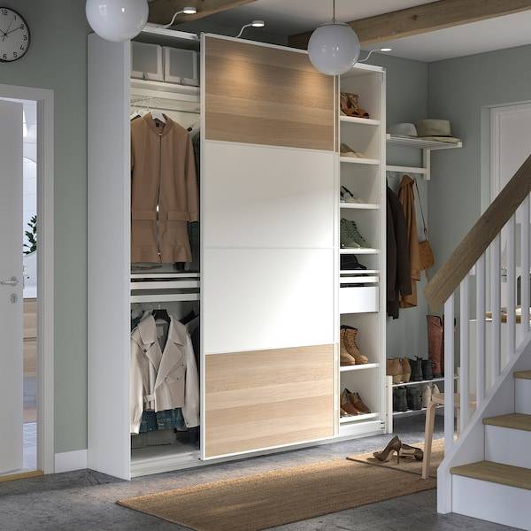 PAX / MEHAMN Schrankkombination, weiß doppelseitig/weiß Eicheneff wlas, Outlet
