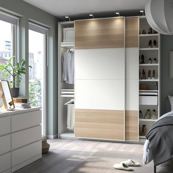 PAX / MEHAMN Schrankkombination, weiß doppelseitig/weiß Eicheneff wlas, Outlet