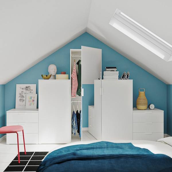 PLATSA Kleiderschrank m 3 Türen+6Schubl., weiß STRAUMEN Spiegelglas/FONNES weiß, Rabatt