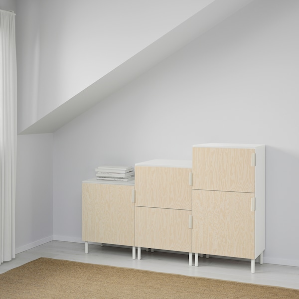 PLATSA Schrank mit 5 Türen, weiß/Kalbåden glänzende Kiefernachbildung, Großer Ausverkauf