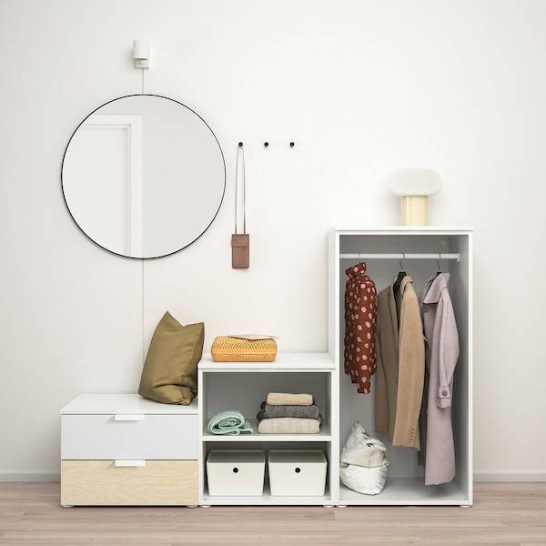 PLATSA Kleiderschrank m 2 Türen+2Schubl., weiß Kalbåden/glänzende Kiefernachbildung FONNES weiß, Flash Sale