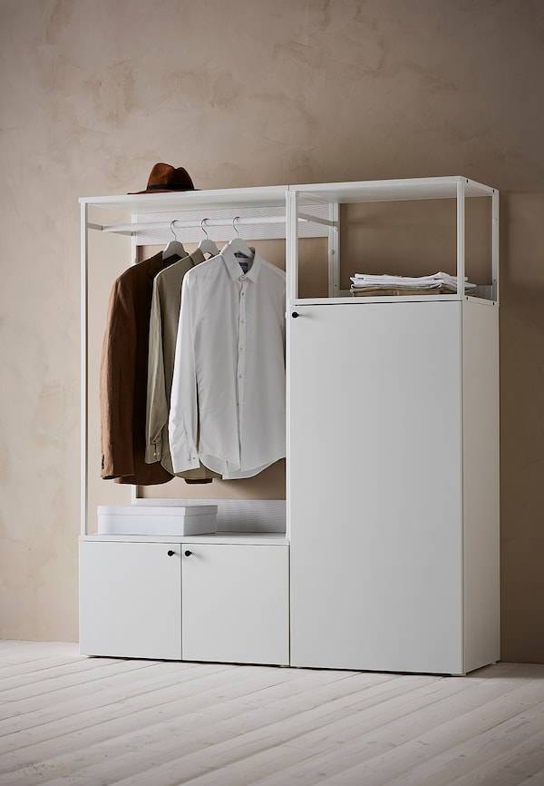 PLATSA Kleiderschrank mit 3 Türen, weiß/Fonnes weiß, Kostenlose Rückgabe