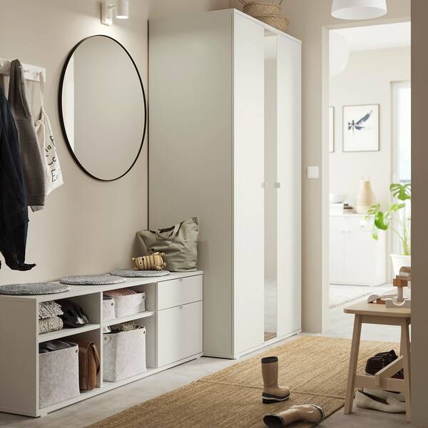 VIHALS Schrank-/Bankkombination, weiß/Spiegelglas, Letzte 2 Tage