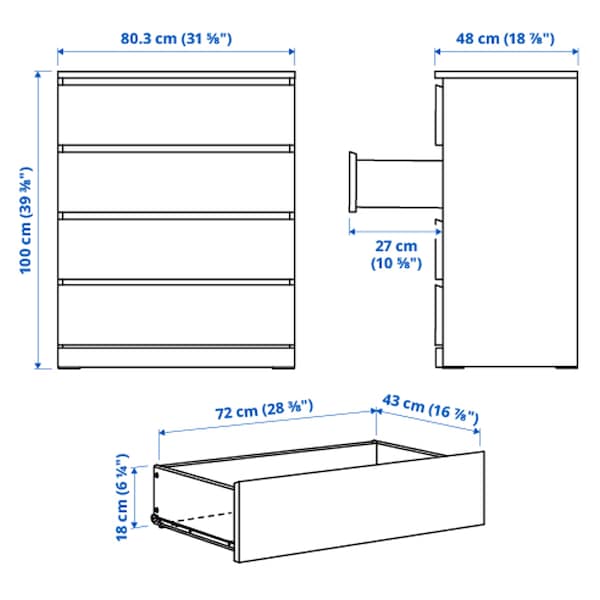 MALM Kommode mit 4 Schubladen, weiß, Nur für heute