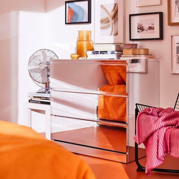 MALM Kommode mit 3 Schubladen, Spiegeleffekt, 50% Rabatt mit kostenlosem Versand