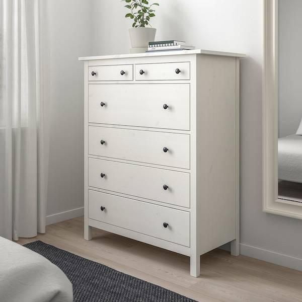 HEMNES Kommode mit 6 Schubladen, weiß gebeizt, Kostenloser Versand international