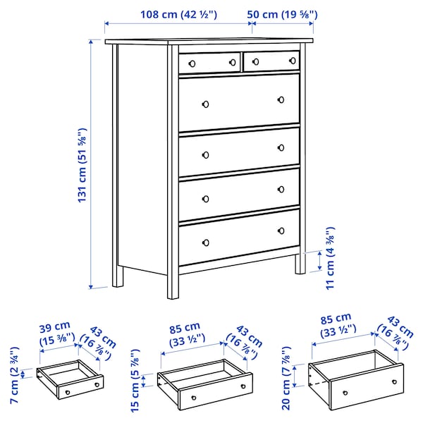 HEMNES Kommode mit 6 Schubladen, weiß gebeizt, Kostenloser Versand international