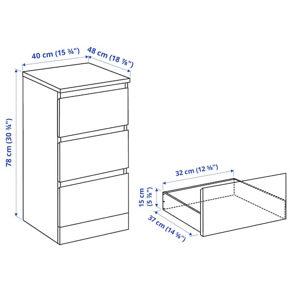 MALM Kommode mit 3 Schubladen, weiß, Fabrikladen