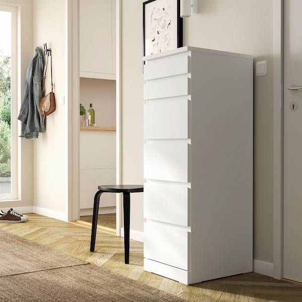 MALM Kommode mit 6 Schubladen, weiß/Spiegelglas, Begrenzt auf 3 Tage