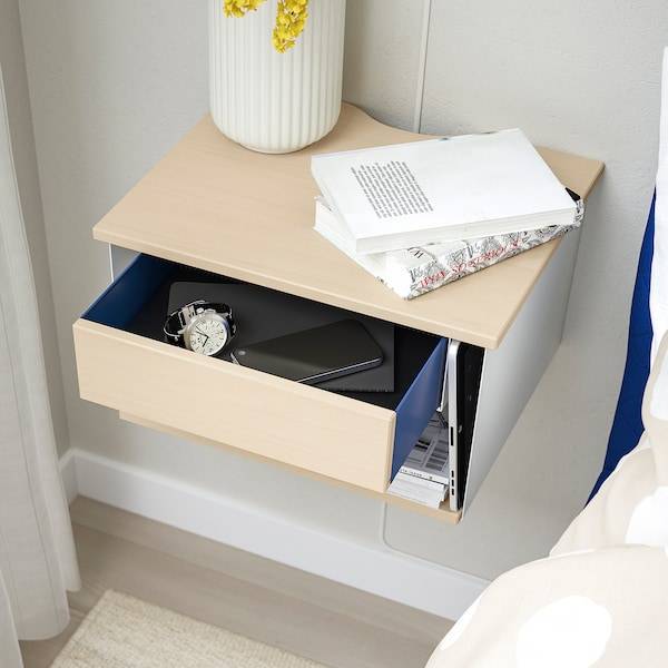 STOMSÖ Ablagetisch zur Wandmontage, Birkenachbildung weiß/blau, Großer Ausverkauf