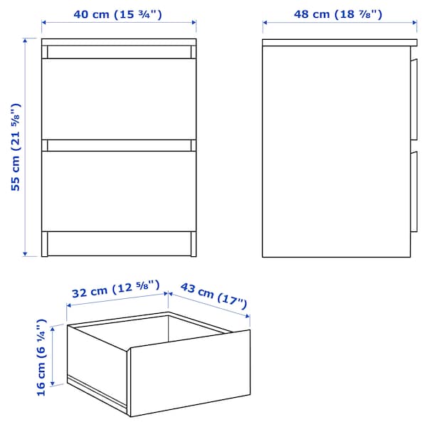 MALM Kommode mit 2 Schubladen, Spiegeleffekt, Flash Sale