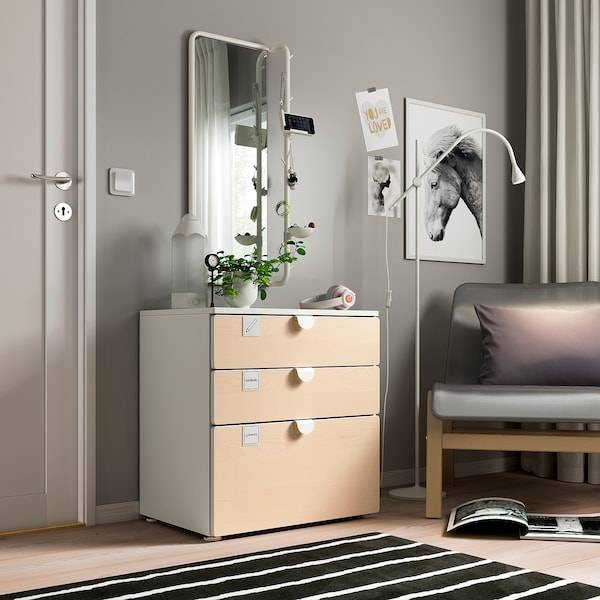 SMÅSTAD / PLATSA Kommode mit 3 Schubladen, weiß/Birke, Online Outlet