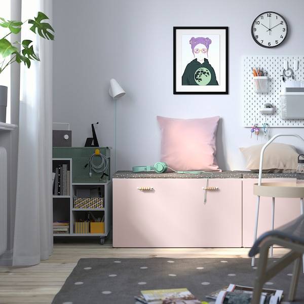 SMÅSTAD Bank mit Kasten, weiß/blassrosa, Blitzangebot