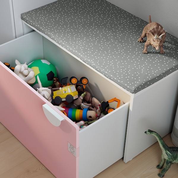 SMÅSTAD Bank mit Kasten, weiß/blassrosa, Blitzangebot
