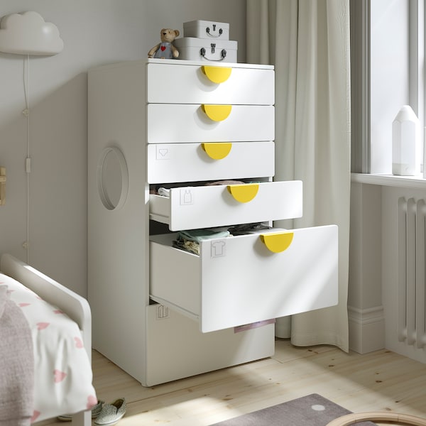 SMÅSTAD / PLATSA Kommode mit 6 Schubladen, weiß/blassrosa, Neuheiten