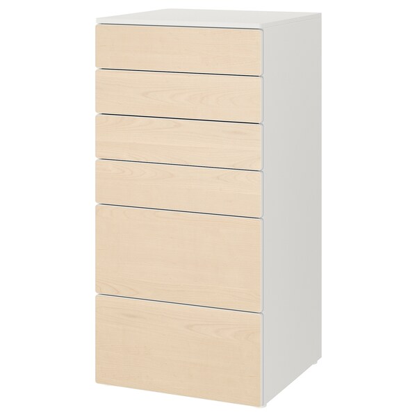 SMÅSTAD / PLATSA Kommode mit 6 Schubladen, weiß/Birke, Bestseller