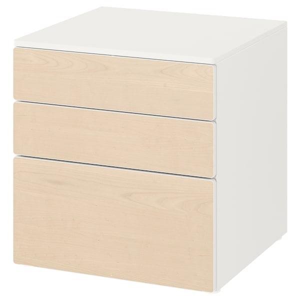 SMÅSTAD / PLATSA Kommode mit 3 Schubladen, weiß/Birke,