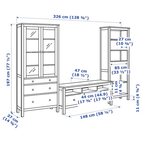 HEMNES TV-Möbel, Kombination, weiß gebeizt/hellbraun Klarglas, Zeitbegrenzte Promotion