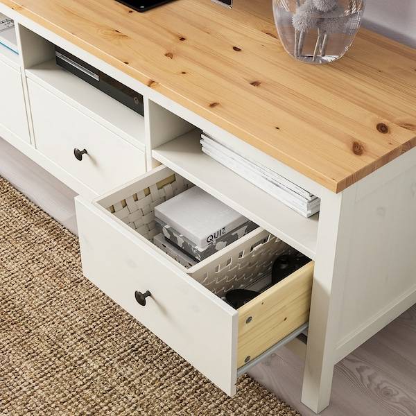 HEMNES TV-Bank, weiß gebeizt/hellbraun, Verkauf