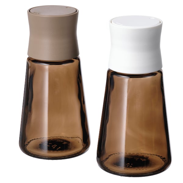 HALVTOM Salz- und Pfefferstreuer, Glas/braun,