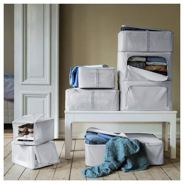 HEMMAFIXARE Aufbewahrungstasche, Stoff gestreift/weiß/grau, Online Outlet