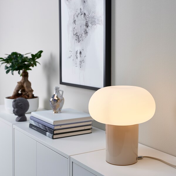 DEJSA Tischleuchte, beige/opalweiß Glas, Räumungsverkauf