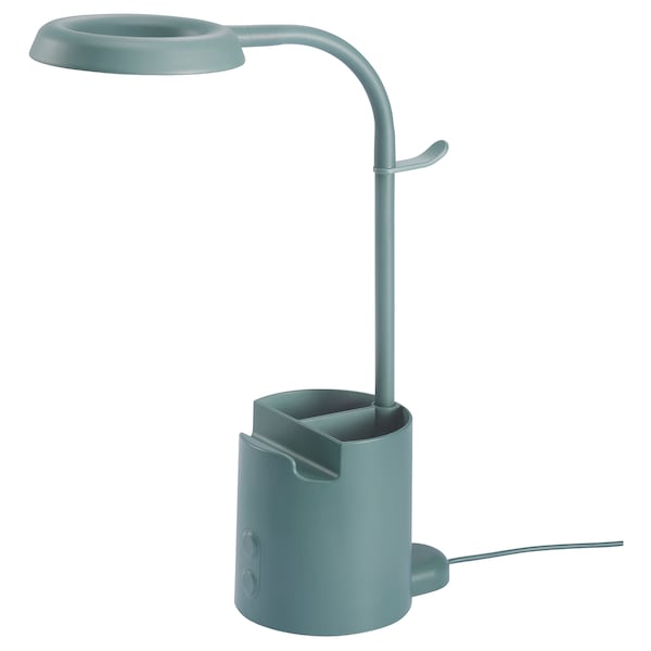 BRUNBÅGE Arbeitsleuchte, LED, mit Stauraum dimmbar/türkis