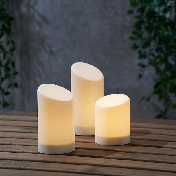 ÄDELLÖVSKOG Blockkerze LED innen/außen 3er-Set Online Outlet