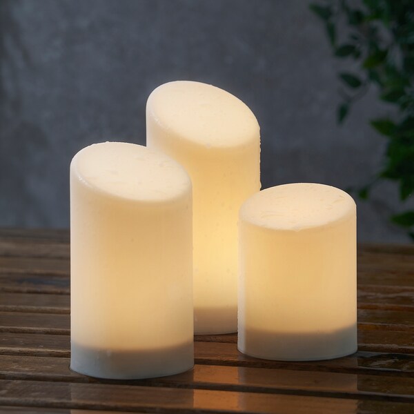 ÄDELLÖVSKOG Blockkerze LED innen/außen 3er-Set Online Outlet