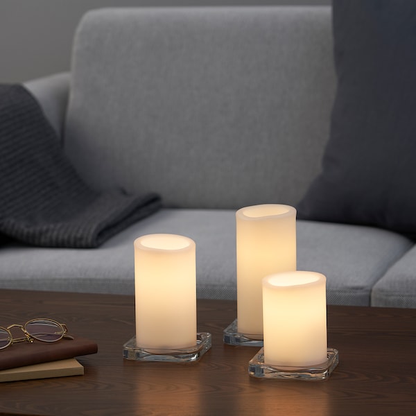 ÄDELLÖVTRÄD Blockkerze, LED 3er-Set, weiß/innen Exklusive Angebote