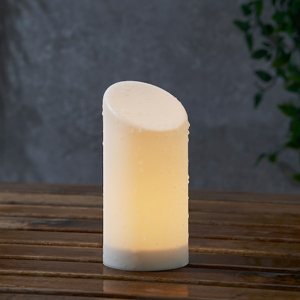 ÄDELLÖVSKOG Blockkerze, LED, weiß/drinnen/draußen, Blitzangebot