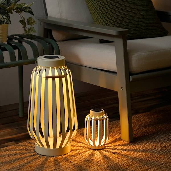 SOLVINDEN Solartischleuchte, LED, beige/Streifen, Kostenlose Rückgabe