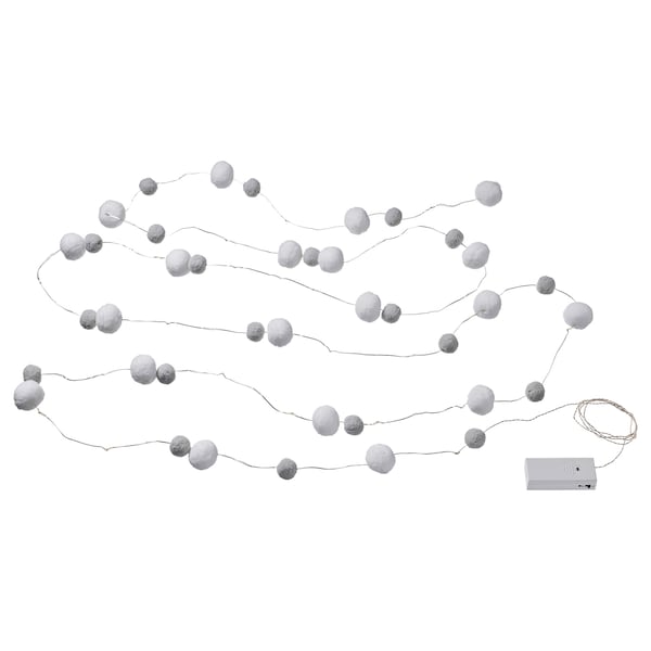 AKTERPORT Lichterkette (40), LED, batteriebetrieben mini/Pompon weiß/grau