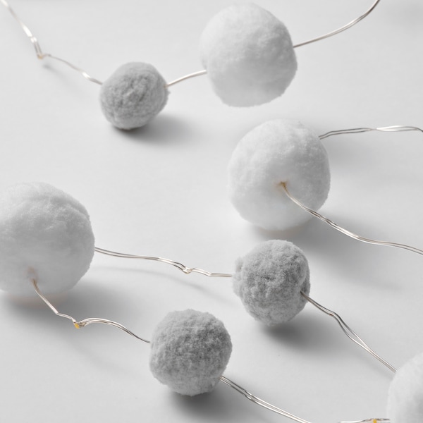 AKTERPORT Lichterkette (40), LED, batteriebetrieben mini/Pompon weiß/grau Sonderangebot der Fabrik