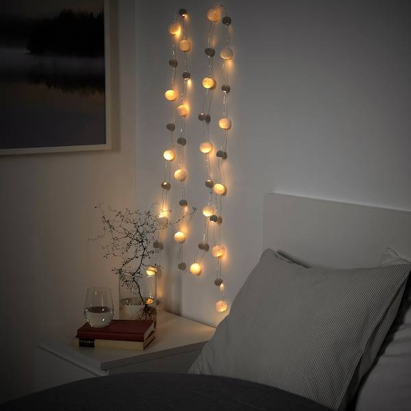 AKTERPORT Lichterkette (40), LED, batteriebetrieben mini/Pompon weiß/grau Sonderangebot der Fabrik