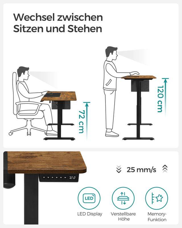 Songmics SONGMICS Höhenverstellbarer Schreibtisch mit Memory-Funktion Große Rabatte