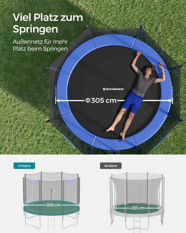 Songmics SONGMICS Trampolin mit Sicherheitsnetz gepolsterten Stangen Räumungsverkauf