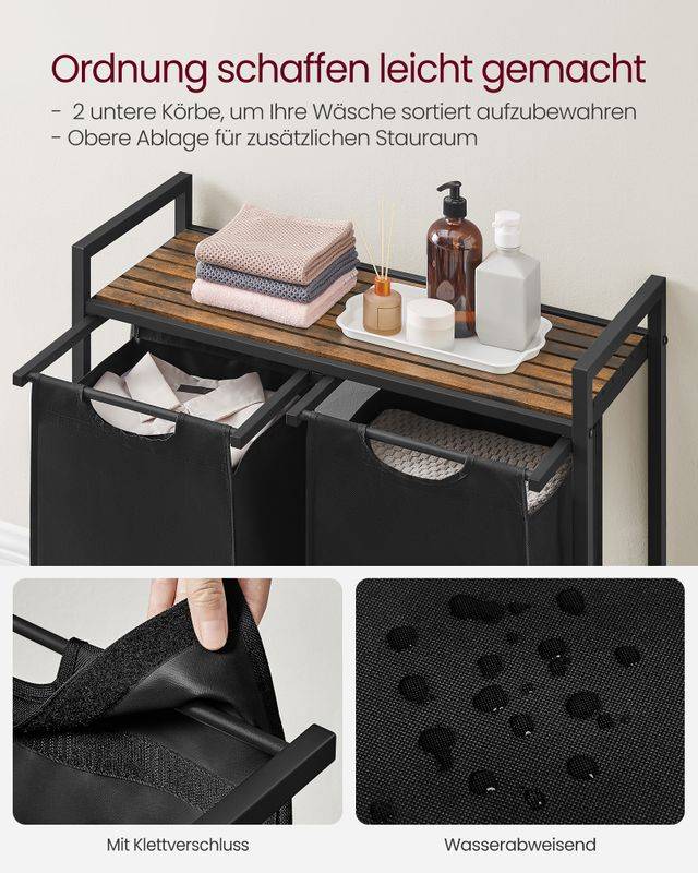 Songmics VASAGLE Wäschekorb mit ausziehbaren Wäschesäcken Kauf eins, bekomm eins gratis