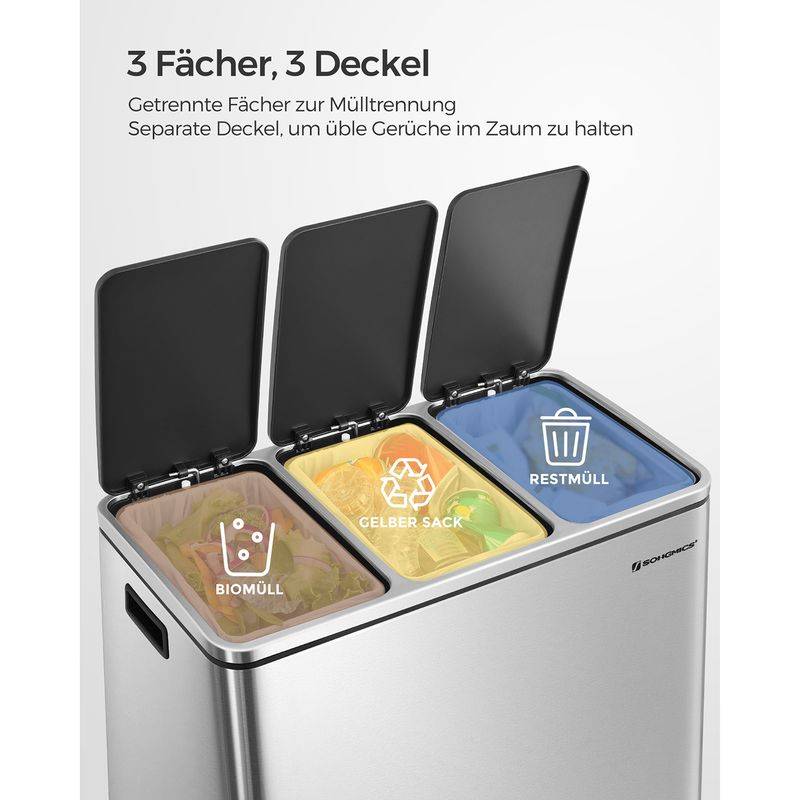 Songmics SONGMICS Mülltrennsystem mit Fußpedal und 3 Inneimern Riesige Ersparnisse