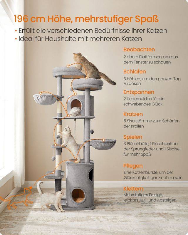 Songmics Feandrea Kratzbaum groß 196 cm hoch mit großen Plattformen Begrenzte Freigabe