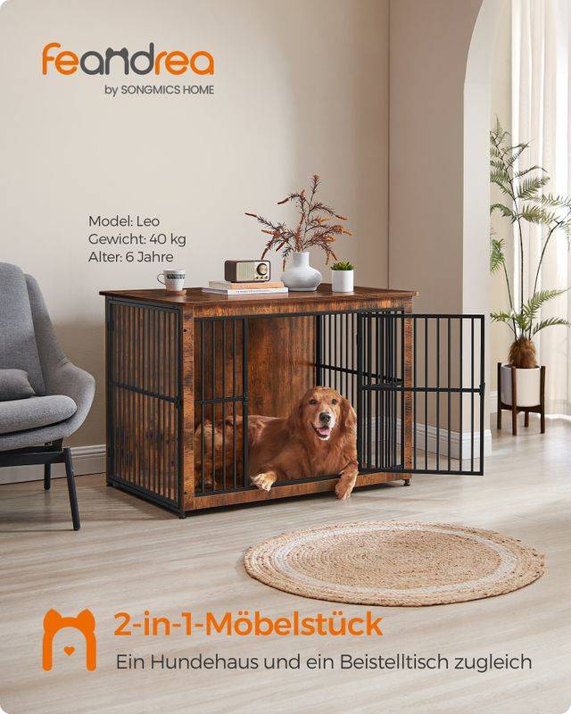 Songmics Feandrea Hundekäfig mit 2 Türen modern und greige meliert Letzte 3 Tage