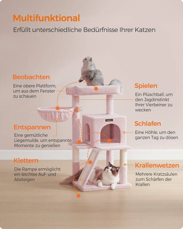 Songmics Feandrea Kratzbaum mit großer Plattform pastellrosa Neueste Stile