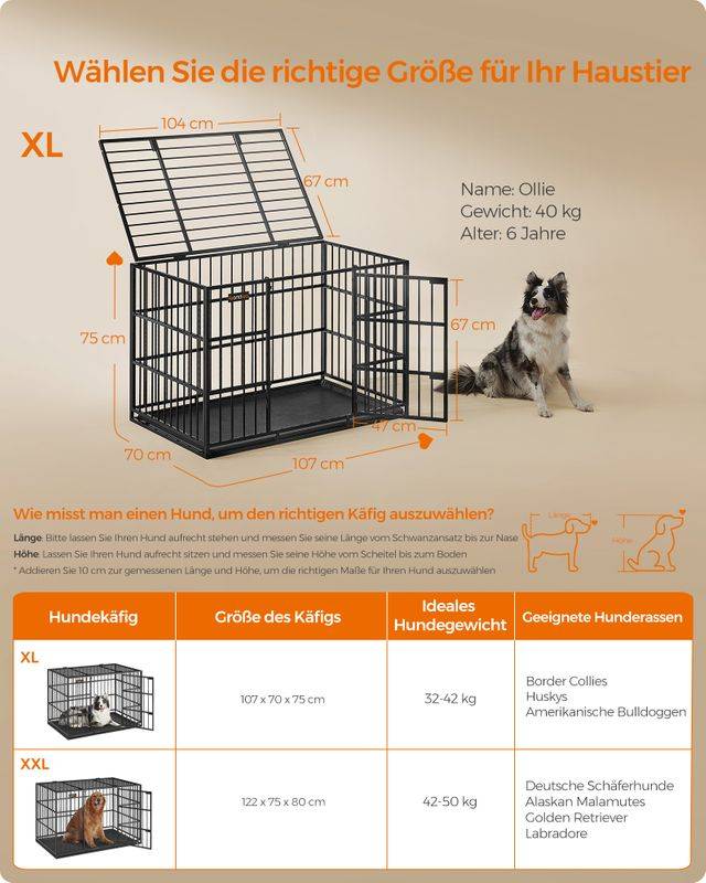 Songmics Feandrea Hundekäfig 107 x 70 x 75 cm mit herausnehmbarer Bodenschale Letzter Tag