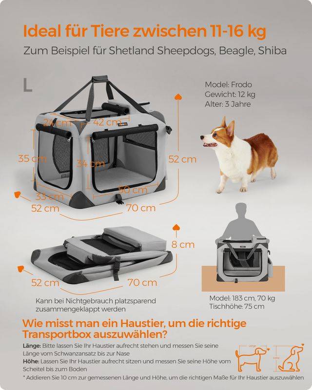 Songmics Feandrea Hundebox L aus Oxford-Gewebe mit Griffen rauchgrau Zeitbegrenzte Promotion