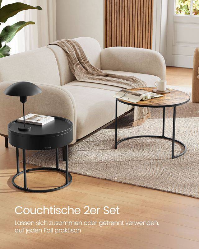 Songmics VASAGLE Couchtisch rund 2er Set Auslauf